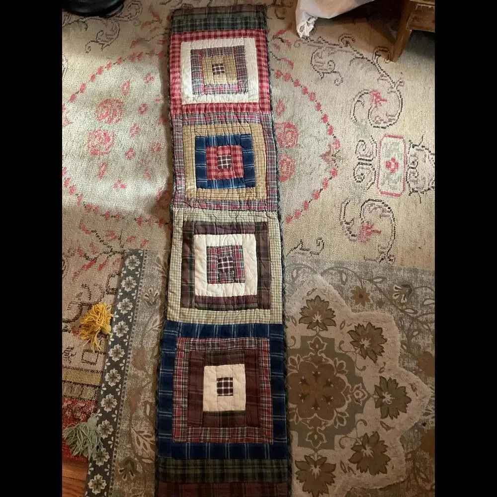 Handcrafted Patchwork Table Runner - Rustic Plaid Design